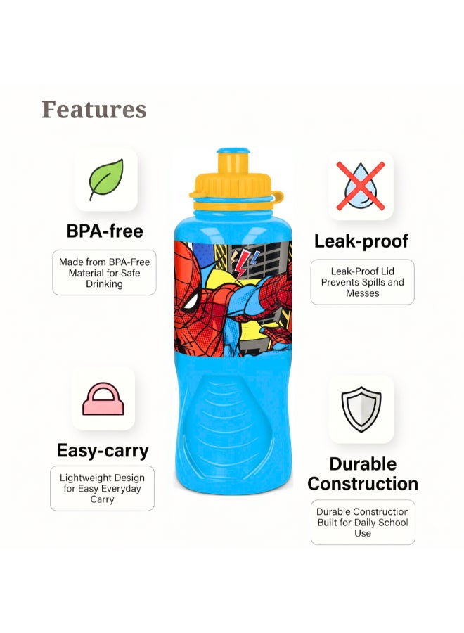 MARVEL Stor Marvel Spider-Man Ergo Water Bottle for Kids – 430ml BPA-Free Reusable Leak-Proof Ergonomic Drinking Bottle with Flip-Top Lid, Lightweight School Sports Travel Water Bottle for Boys & Girls - Image 5