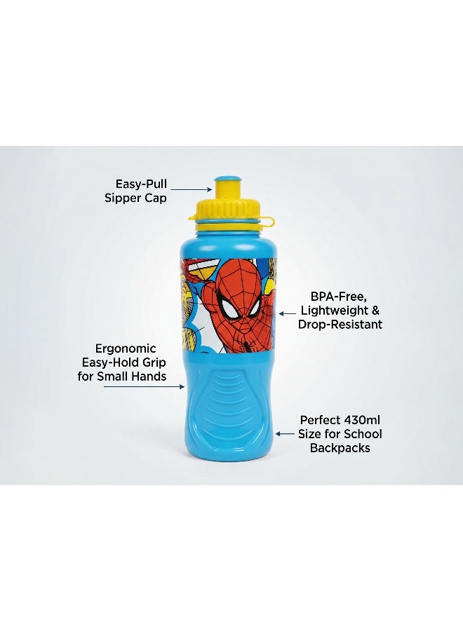 MARVEL Stor Marvel Spider-Man Ergo Water Bottle for Kids – 430ml BPA-Free Reusable Leak-Proof Ergonomic Drinking Bottle with Flip-Top Lid, Lightweight School Sports Travel Water Bottle for Boys & Girls - Image 3
