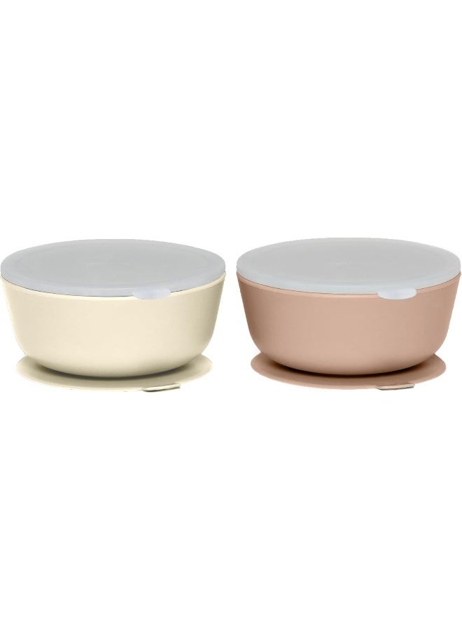 WeeSprout Suction Bowls for Baby & Toddlers (Set of 2) - 100% Silicone w/Plastic Lid - Leak Proof Feeding Supplies - Dishwasher & Microwave Safe Infant Dinnerware w/Extra Strong Base - Image 1