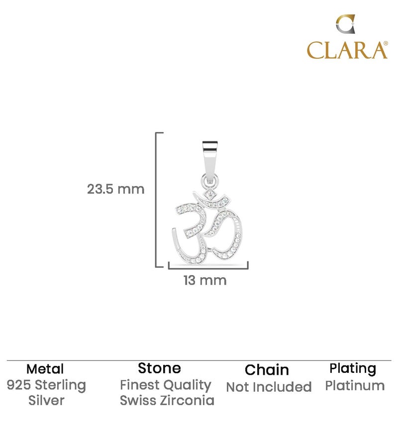 Clara Pure 925 Sterling Silver Shine Om Men Pendant Without chain | Gift for Men & Boys |Religious, Platinum Plated, Swiss Zircon - Image 3