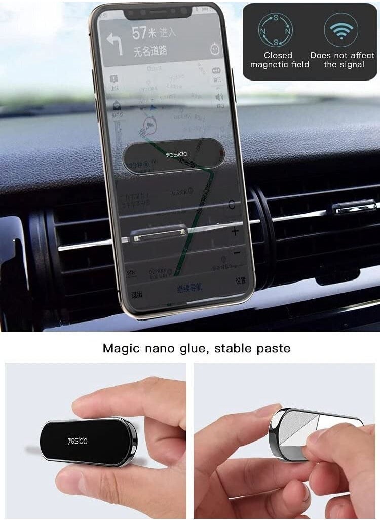 YESIDO C83 Mobile Phone Magnetic Car Holder With Two (2) Units Metal Sheets Compatible with iPhone 12 mini/12/12 pro, Samsung Galaxy S21/20 or Note Ultra, Huawei and more - Image 2