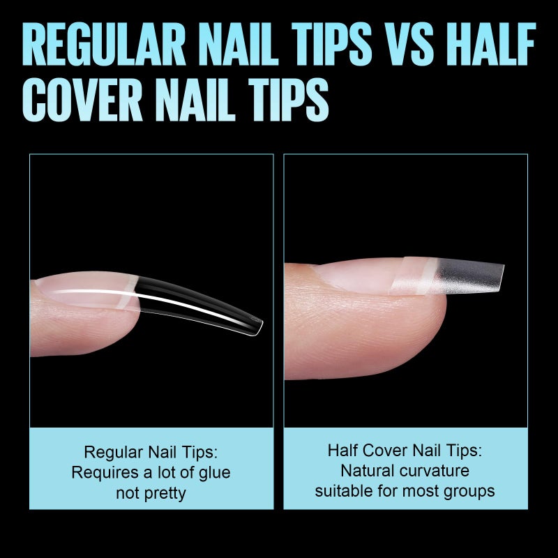 TOMICCA Short Coffin Nail Tips, 510Pcs Acrylic Half Cover Nail Tips, 12 Sizes No C Curve Full Matte Gel Nail Extension Tips for Beginner and Professional - Image 4