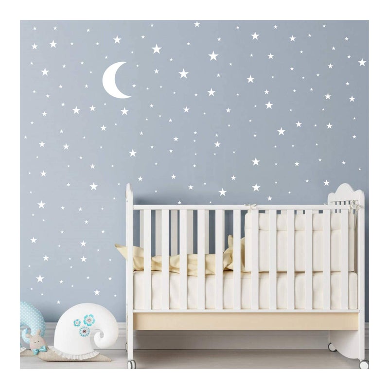 JURUOXIN Moon and Stars Wall Decal Vinyl Sticker for Kids Boy Girls Baby Room Decoration Good Night Nursery Wall Decor Home House Bedroom Design YMX16 (White) - Image 1