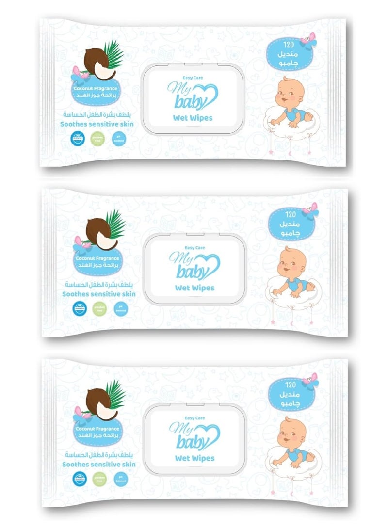Easy Care Baby Skin Care Wipes Coconut Scent - 120 Wipes - (Special Offer) 3 Pack Special Price - Image 1