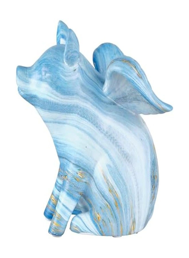 Elements Blue Gold Ceramic Flying Pig Figurine, 4x5x6 Inch - Image 1