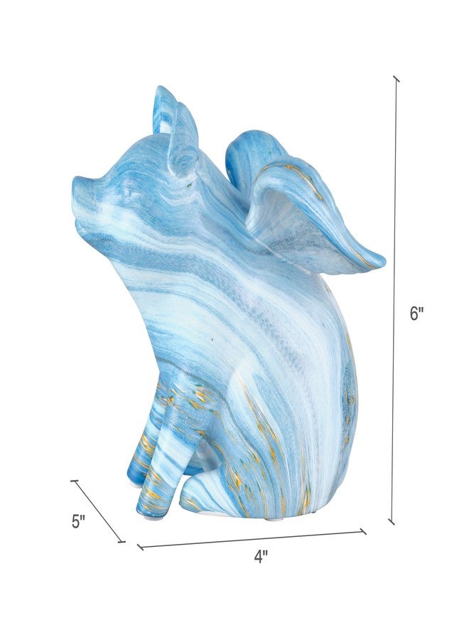 Elements Blue Gold Ceramic Flying Pig Figurine, 4x5x6 Inch - Image 2