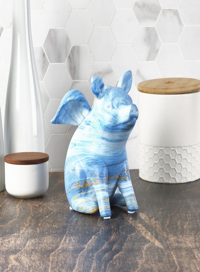 Elements Blue Gold Ceramic Flying Pig Figurine, 4x5x6 Inch - Image 5