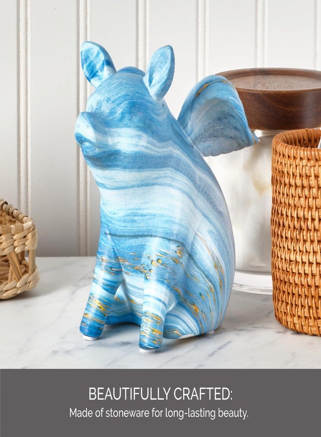 Elements Blue Gold Ceramic Flying Pig Figurine, 4x5x6 Inch - Image 3