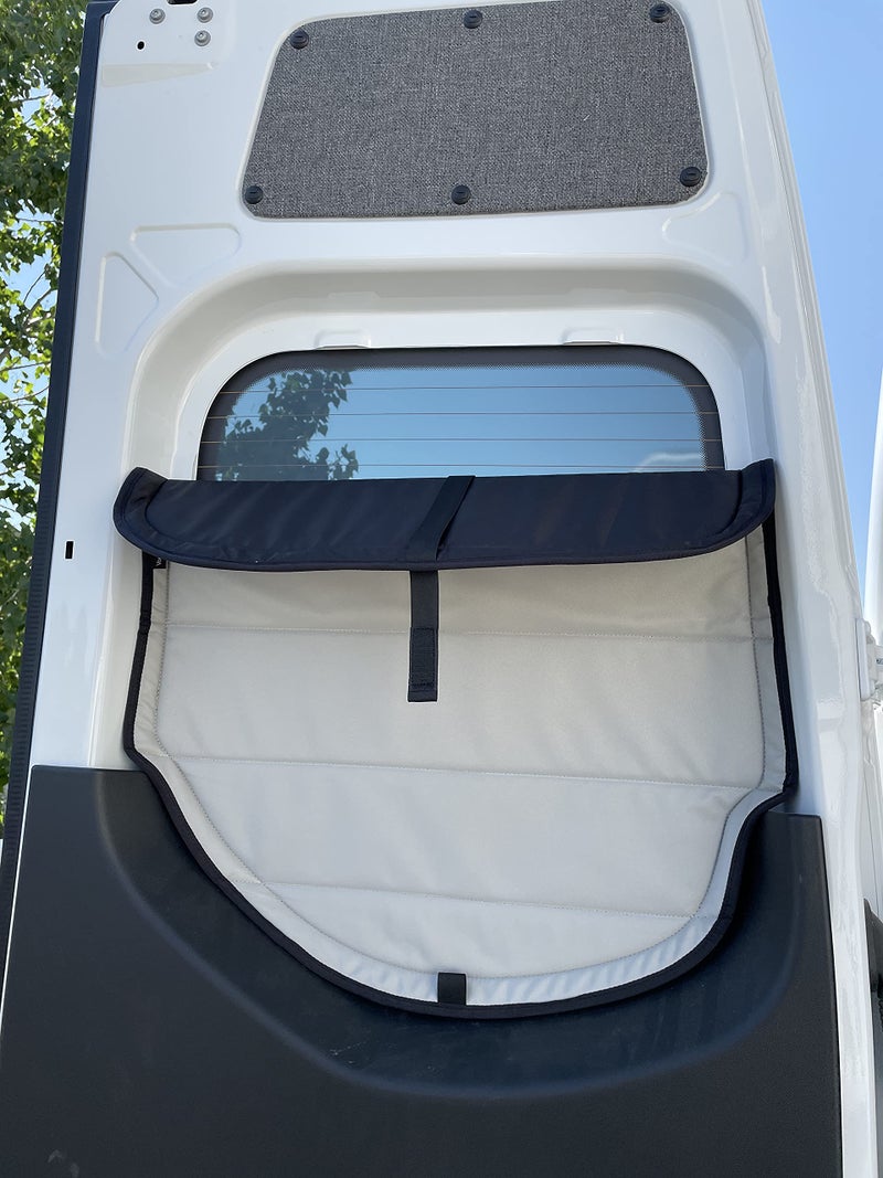 VanEssential Insulated Magnetic Blackout Rear Door Half Plastic Window Covers (Pair) Designed for Mercedes-Benz VS30 (Van Years 2019 to Current) - Cool Gray - Image 3