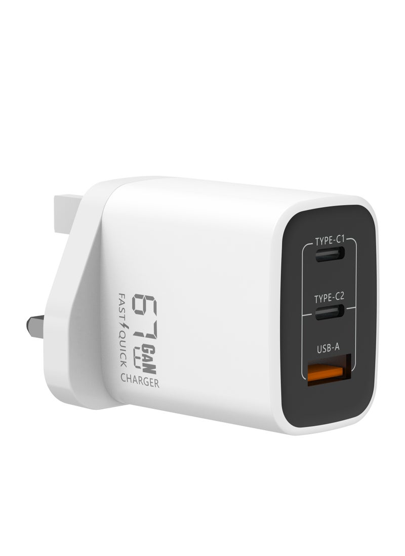 iOsuite QC 67 Watt Home Charger GaN Tech (3 Ports) 2 USB-C & 1 USB-A with USB-C Cable.  - Image 3