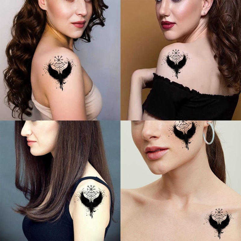 Dopetattoo 6 Sheets Temporary Tattoo Helm of Awe Viking Symbol Viking Fake Tattoos Norse Wing Tattoos Neck Chest for Women Men Adults(No more Sticky) - Image 2