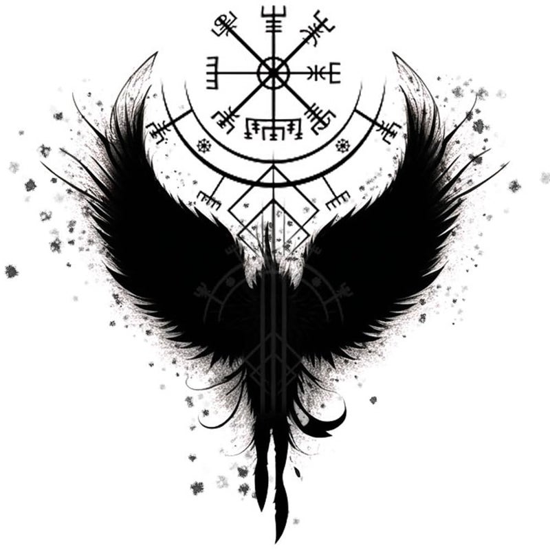 Dopetattoo 6 Sheets Temporary Tattoo Helm of Awe Viking Symbol Viking Fake Tattoos Norse Wing Tattoos Neck Chest for Women Men Adults(No more Sticky) - Image 1