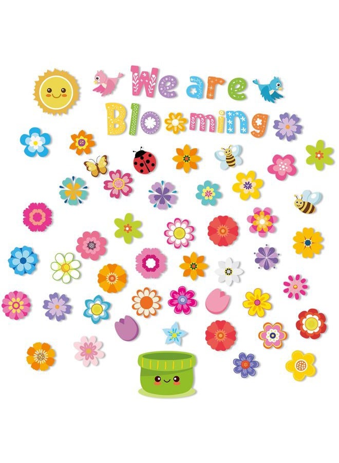 Sinload 120 Pcs Spring Colorful Floral Classroom Bulletin Board Set Spring Time Cut Outs with Glue Points Colorful Floral Bird Butterfly We are Blooming Cutouts for School Classroom Home Wall Decor - Image 1