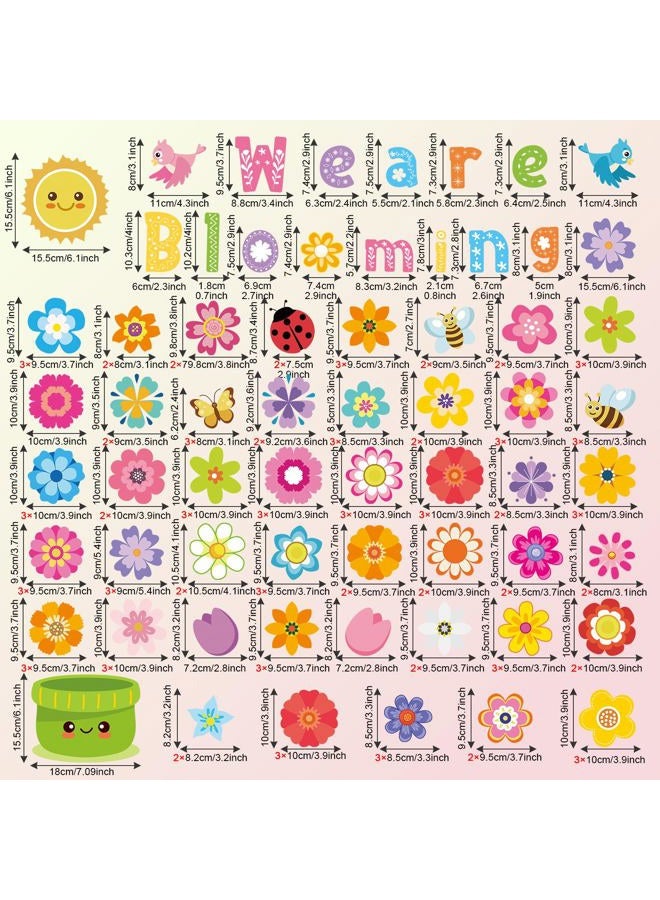 Sinload 120 Pcs Spring Colorful Floral Classroom Bulletin Board Set Spring Time Cut Outs with Glue Points Colorful Floral Bird Butterfly We are Blooming Cutouts for School Classroom Home Wall Decor - Image 2