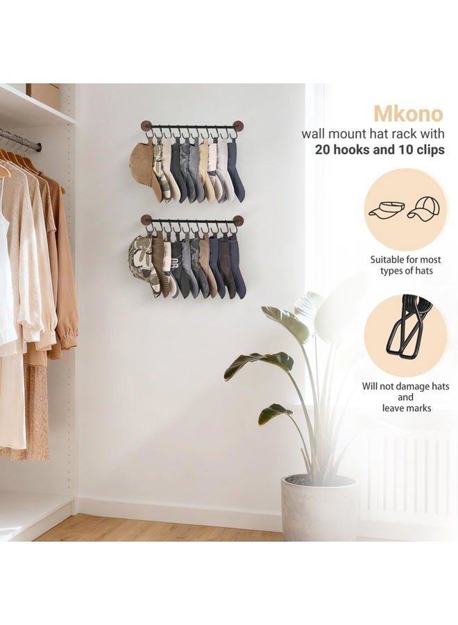 Mkono Hat Rack for Wall Hat Organizer for Baseball Caps Hanger with 20 Hooks Modern Metal Hat Holder Wall-Mounted Ball Caps Display for Closet Door Bedroom Entryroom Laundry, Set of 2 - Image 4