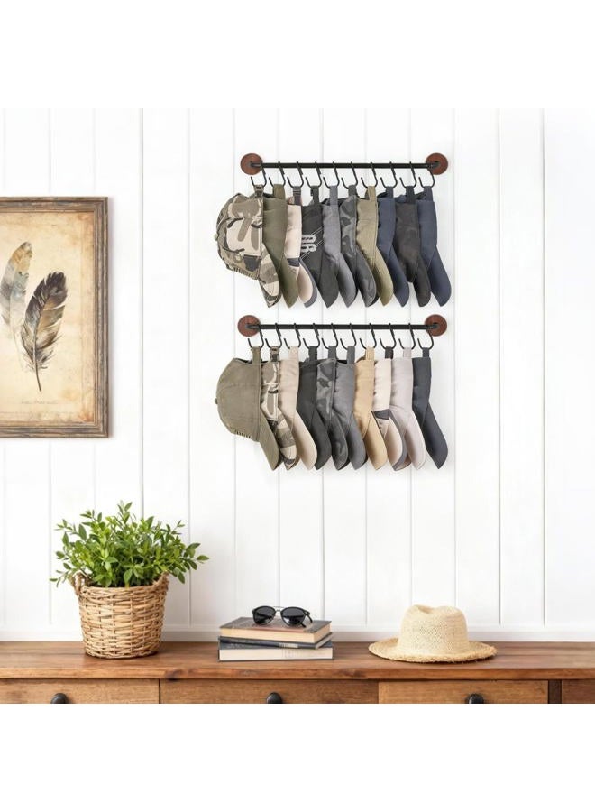 Mkono Hat Rack for Wall Hat Organizer for Baseball Caps Hanger with 20 Hooks Modern Metal Hat Holder Wall-Mounted Ball Caps Display for Closet Door Bedroom Entryroom Laundry, Set of 2 - Image 2