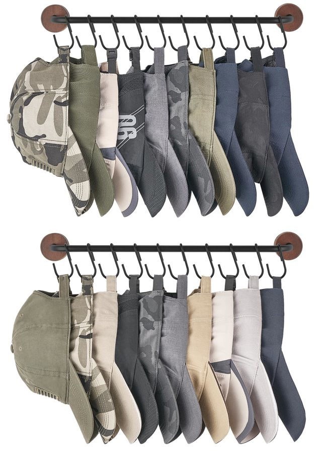 Mkono Hat Rack for Wall Hat Organizer for Baseball Caps Hanger with 20 Hooks Modern Metal Hat Holder Wall-Mounted Ball Caps Display for Closet Door Bedroom Entryroom Laundry, Set of 2 - Image 1
