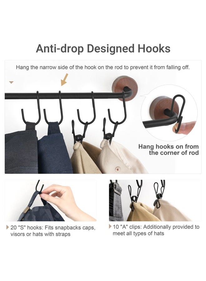 Mkono Hat Rack for Wall Hat Organizer for Baseball Caps Hanger with 20 Hooks Modern Metal Hat Holder Wall-Mounted Ball Caps Display for Closet Door Bedroom Entryroom Laundry, Set of 2 - Image 3