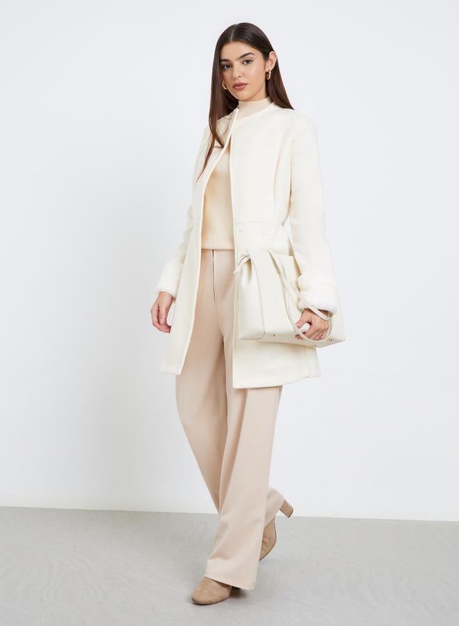 ستايلي معطف طويل بمظهر الصوف مع فرو صناعي - Image 2