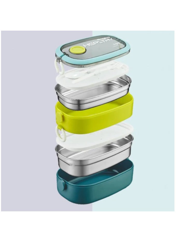HOMIO - Two Layer Stainless Steel lunch box ,Double-layer Lunch Box Food Container  BPA FREE Multifunction Square Model - Image 1
