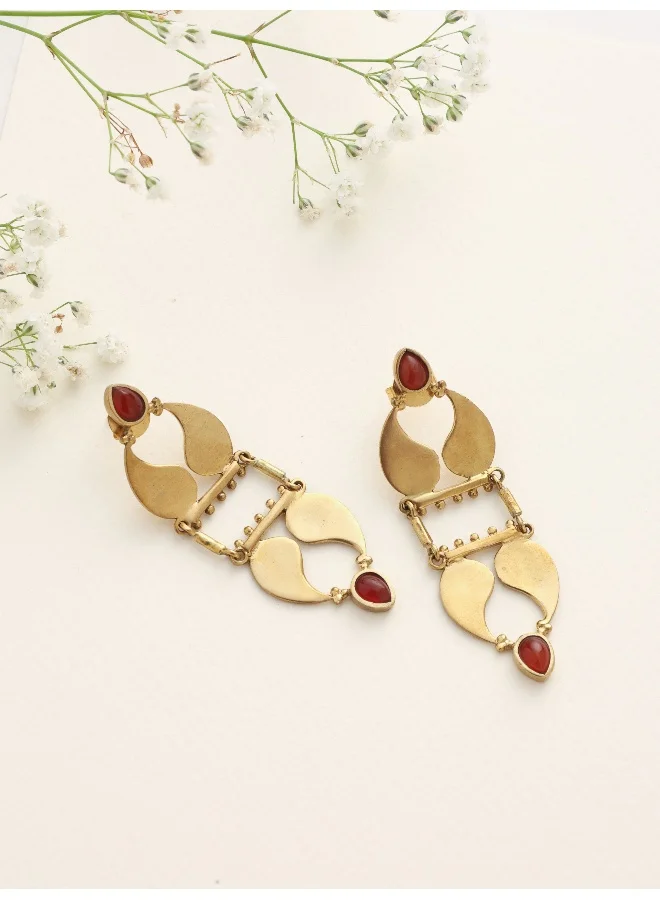 trueBrowns trueBrowns Brass Red Stone Paisley Earrings