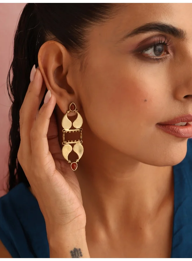 trueBrowns trueBrowns Brass Red Stone Paisley Earrings