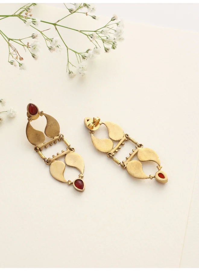 trueBrowns trueBrowns Brass Red Stone Paisley Earrings