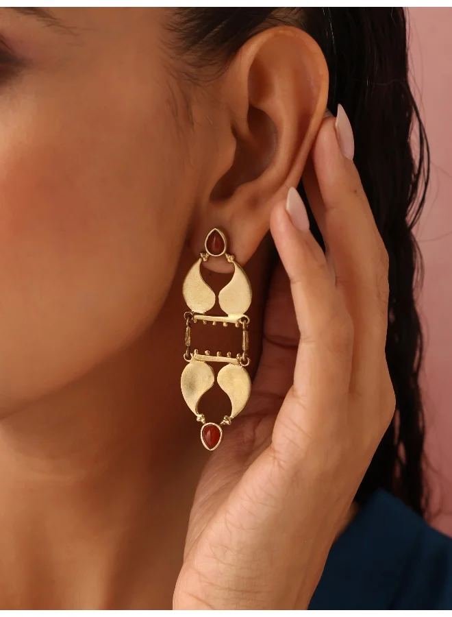 trueBrowns trueBrowns Brass Red Stone Paisley Earrings