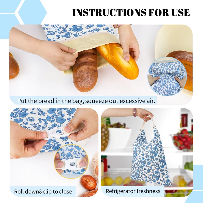 EHZYP 2 Pack Beeswax Bread Bags - 17x13 Inch Reusable Bread Storage Bags,Bees Wax Lined Bread Bags for Home Cooks fresh bread storage Easy Clean (Blue Floral) - Image 3