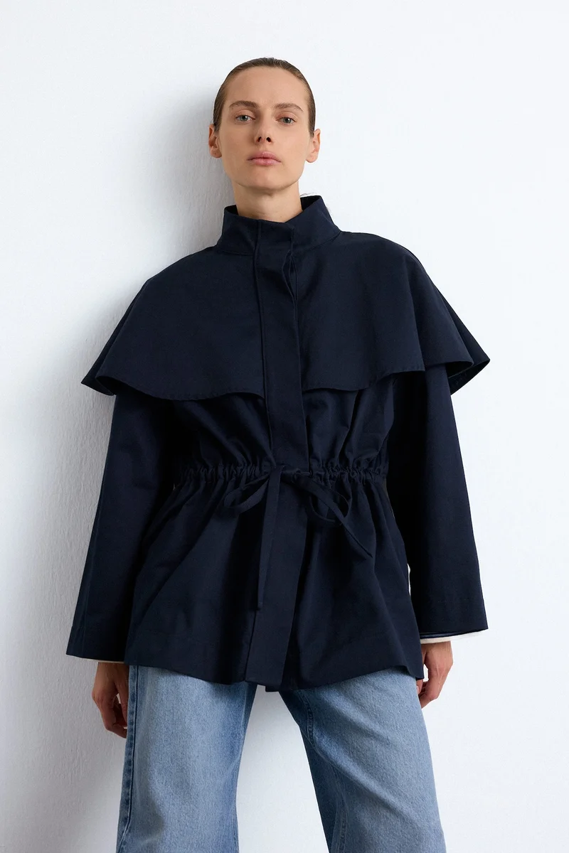 Regular Fit 100% Cotton Cape-Detail Jacket