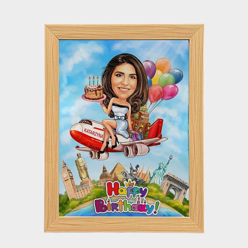Graphicalmela Graphicalmela Wooden Photo Frame Pictures Holder 12x9 Inches Tabletop Rectangular Customised with You Caricature Style Photo Gift for Best Friend Girl Friend Boy Friend Your Family Happy Birthday  - Image 1