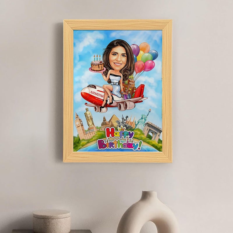 Graphicalmela Graphicalmela Wooden Photo Frame Pictures Holder 12x9 Inches Tabletop Rectangular Customised with You Caricature Style Photo Gift for Best Friend Girl Friend Boy Friend Your Family Happy Birthday  - Image 3