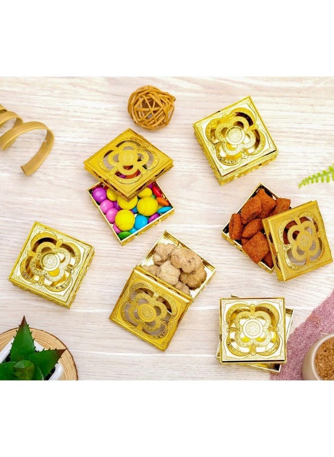 ساتيام كرافت صندوق ساتيام كرافت صغير مربع الشكل ذهبي مزخرف، 12 قطعة، للتخزين المصغر، وهدايا الكريسماس ورأس السنة الجديدة، وخواتم المجوهرات، وعلبة الحلوى، وعناصر زينة الزفاف (صناديق ذهبية) (صغير)  - Image 2