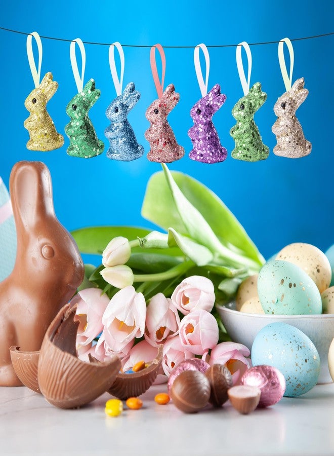 Watayo 14 PCS Easter Foam Glitter Rabbit Ornament-Easter Colored Foam Glitter Bunny Hanging Ornament for Easter Party Supplies DIY Decoration Gift - Image 3
