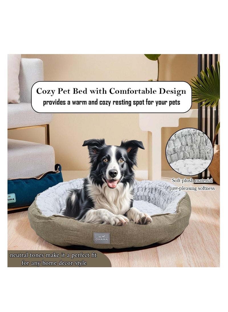 أن ان سي بيتس سرير دائري فاخر للكلاب للسلالات الكبيرة، سرير متين ودافئ للكلاب مع حافة مرتفعة، مادة مخملية ناعمة، وقاعدة مضادة للانزلاق، منطقة راحة واسعة للاستخدام الداخلي 72 سم (كاكي) - Image 4