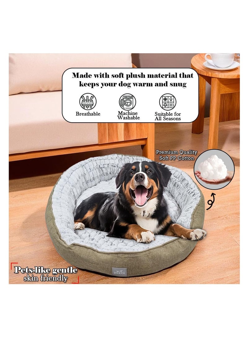 أن ان سي بيتس سرير دائري فاخر للكلاب للسلالات الكبيرة، سرير متين ودافئ للكلاب مع حافة مرتفعة، مادة مخملية ناعمة، وقاعدة مضادة للانزلاق، منطقة راحة واسعة للاستخدام الداخلي 72 سم (كاكي) - Image 5