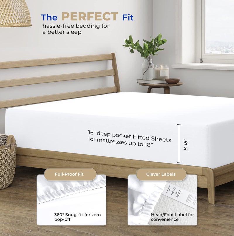 THREAD SPREAD 100% Cotton Fitted Sheet King Size - 400 Thread Count Fitted Sheet King Cotton Only, Luxuriously Soft, Durable, Cooling 16" Deep Pocket Sateen Weave Bottom, Luxury Hotel Quality - White - Image 4