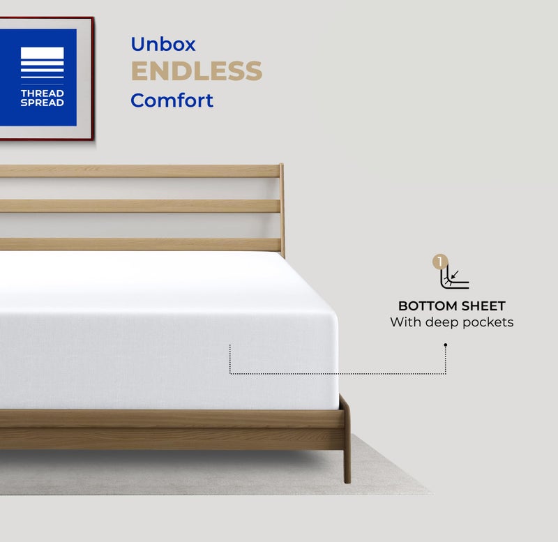 THREAD SPREAD 100% Cotton Fitted Sheet King Size - 400 Thread Count Fitted Sheet King Cotton Only, Luxuriously Soft, Durable, Cooling 16" Deep Pocket Sateen Weave Bottom, Luxury Hotel Quality - White - Image 3