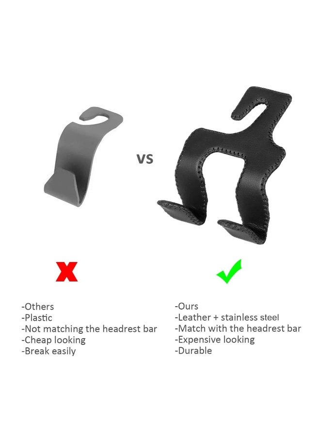 Car Headrest Hooks Upgraded 2 in 1 Metal Hanger Covered with Leather for Back Seat Storage Organizer for Hanging Purse Bags Umbrellas and Other Car Interior Groceries - Image 4