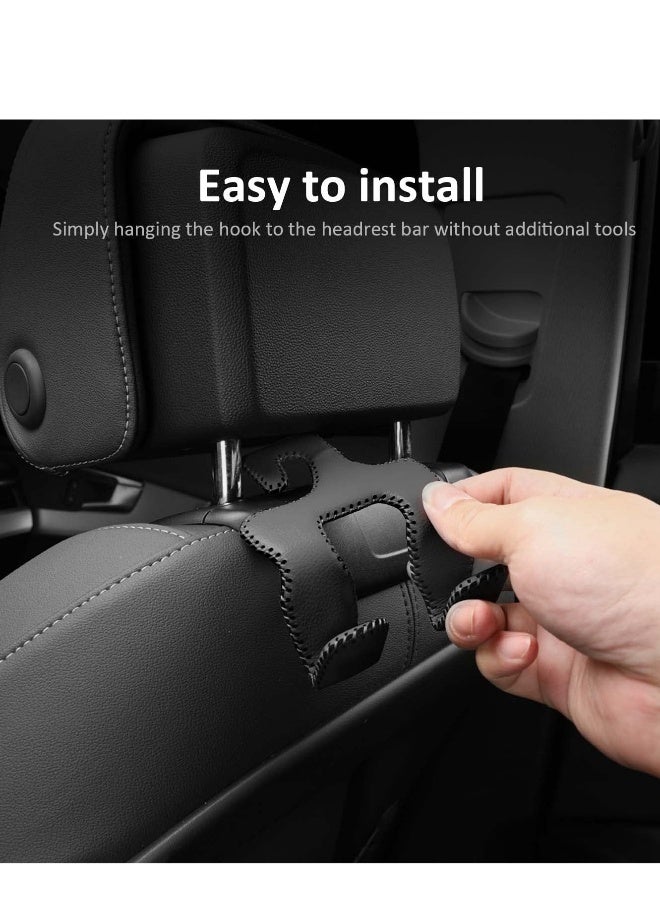 Car Headrest Hooks Upgraded 2 in 1 Metal Hanger Covered with Leather for Back Seat Storage Organizer for Hanging Purse Bags Umbrellas and Other Car Interior Groceries - Image 2