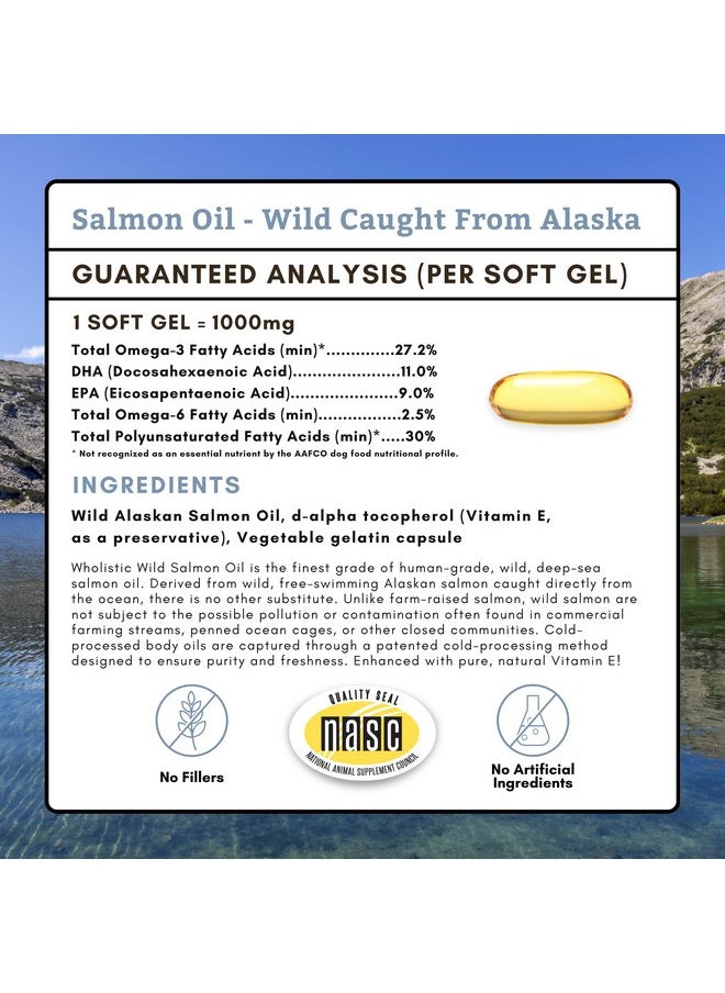 Wholistic Pet Organics Wholistic Pet Organics Wild Alaskan Salmon Oil for Dogs - 100 Soft Gels - Rich Omega 3 Fish Oil with EPA & DHA for Skin, Coat, Joint, and Heart Health - Choice for Dog Skin & Coat Care  - Image 2