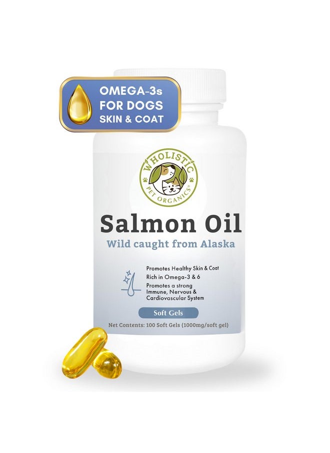 Wholistic Pet Organics Wholistic Pet Organics Wild Alaskan Salmon Oil for Dogs - 100 Soft Gels - Rich Omega 3 Fish Oil with EPA & DHA for Skin, Coat, Joint, and Heart Health - Choice for Dog Skin & Coat Care  - Image 1