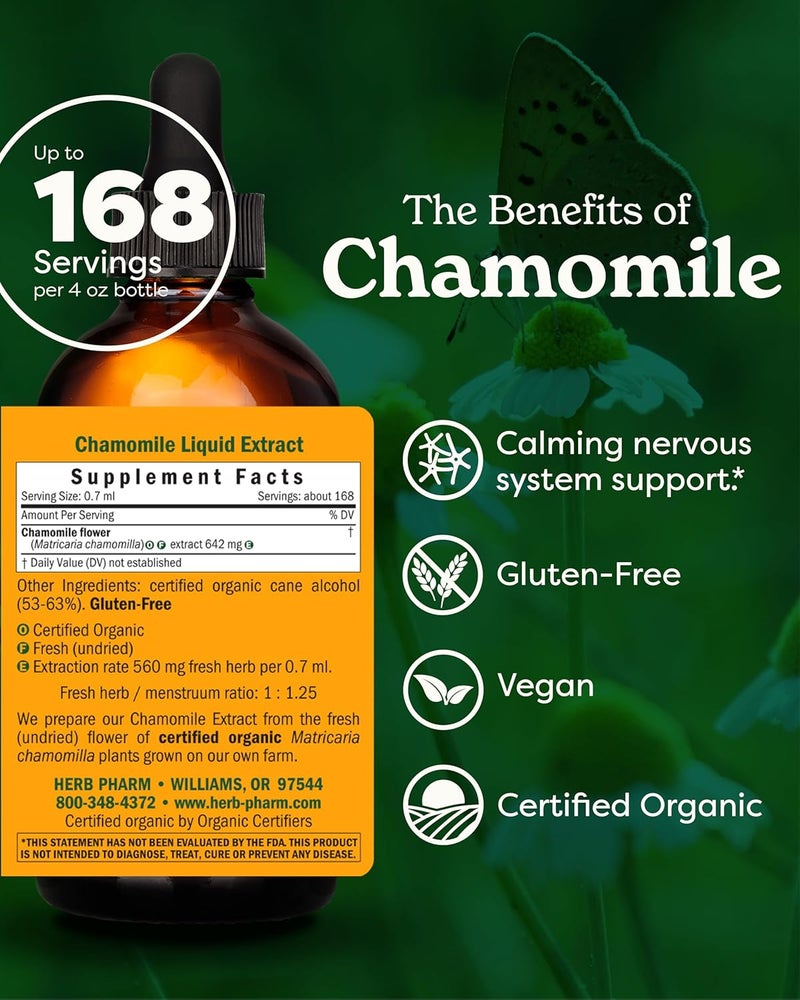 Herb Pharm Certified Organic Chamomile Liquid Extract - 4 Ounce for Calming Nervous System Support - Image 2