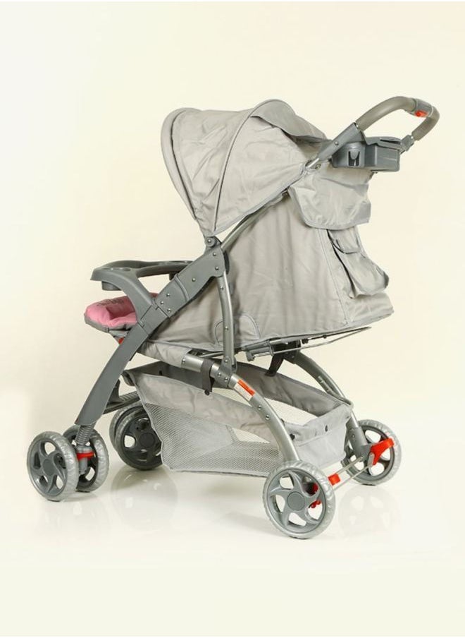 BABY PLUS - Pronto Autofold Baby Stroller With Automatic Easy Folding Portable Trolley, Lightweight Travel Gear And Multi-Reclining Compact Push Chair – Pink/Grey - Image 1