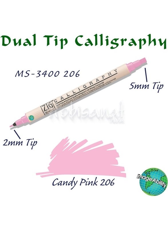 Zig Calligraphy Double Tip Calligraphy 2 mm 5 mm 206 Candy Pink 