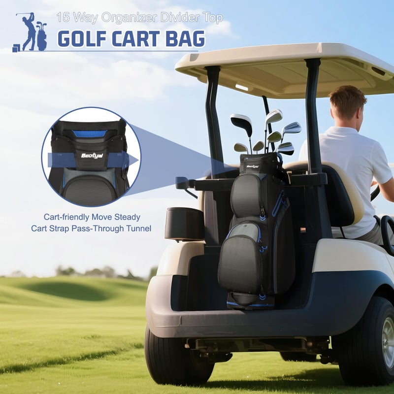 Beutyal Cart Golf Bag 15 Way Organizer Divider Top Golf Club Bags Lightweight Golf Cart Bags for Men Women with Cooler, Rain Cover - Image 4