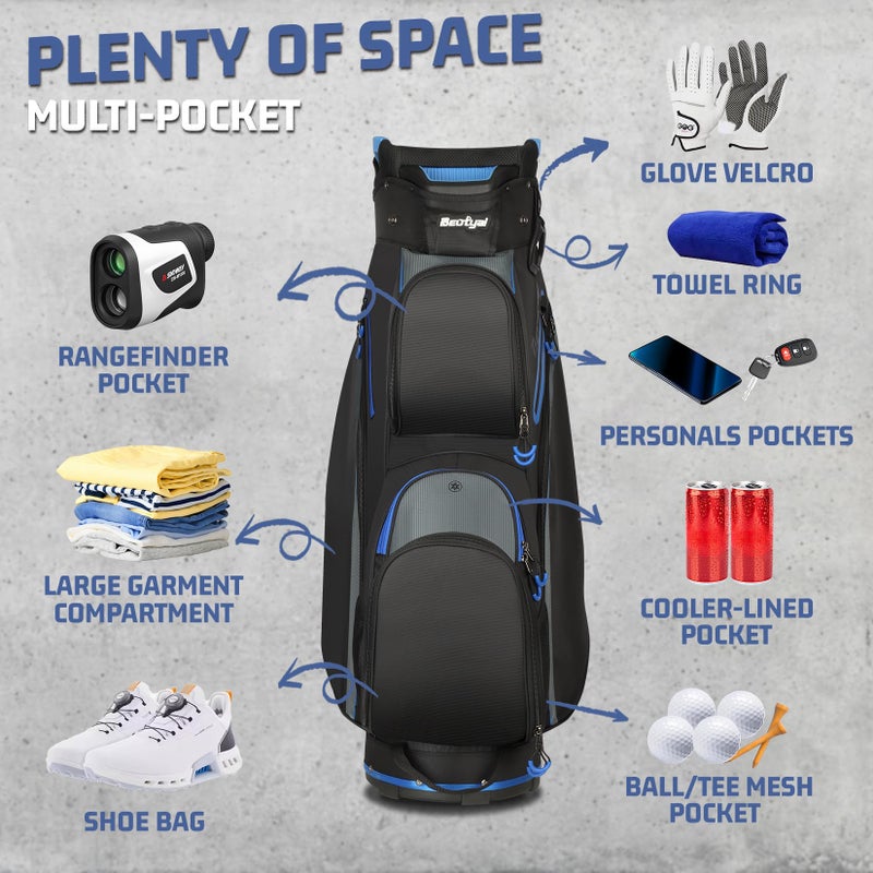 Beutyal Cart Golf Bag 15 Way Organizer Divider Top Golf Club Bags Lightweight Golf Cart Bags for Men Women with Cooler, Rain Cover - Image 3