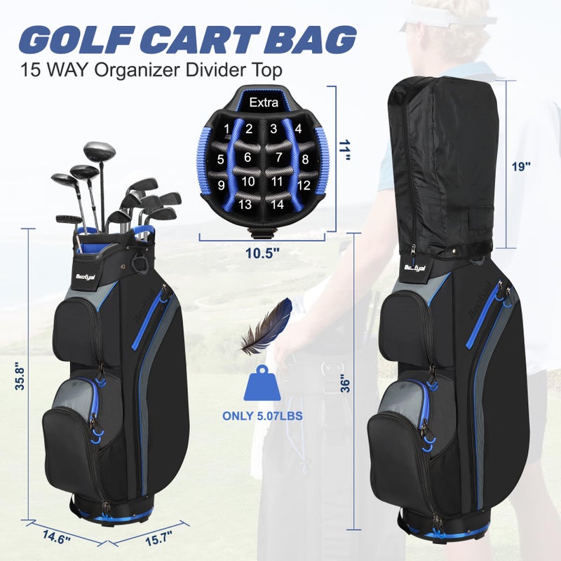 Beutyal Cart Golf Bag 15 Way Organizer Divider Top Golf Club Bags Lightweight Golf Cart Bags for Men Women with Cooler, Rain Cover - Image 2