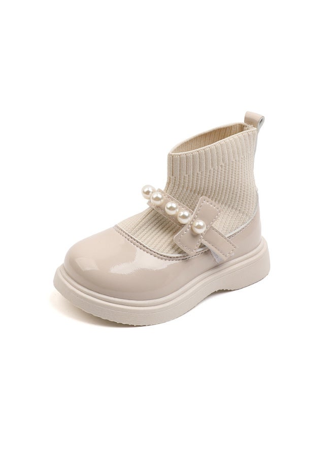 Winter Two Cotton Girls Fashion Princess Small Leather Shoes Children Velvet Patent Leather Big Toe Shoes Dance Shoes Fly Woven Leather Shoes