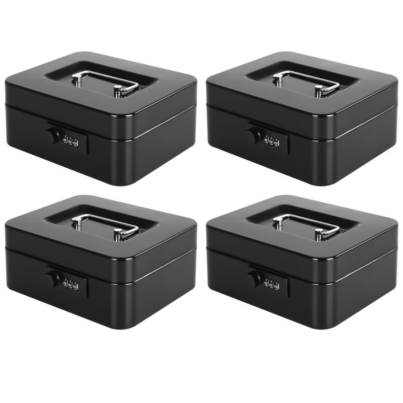 KYODOLED Metal Cash Box with Combination Lock & Money Tray - Secure Safe for Home, Office & Events, Ideal for Cash, Meds & Small Items, 7.87" x 6.30" x 3.35", Black, 4PACK - Image 1
